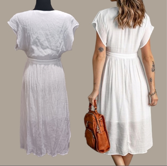 Magnolia Boutique Plunge Neck Button Front Gauze Dress - Picture 2 of 7